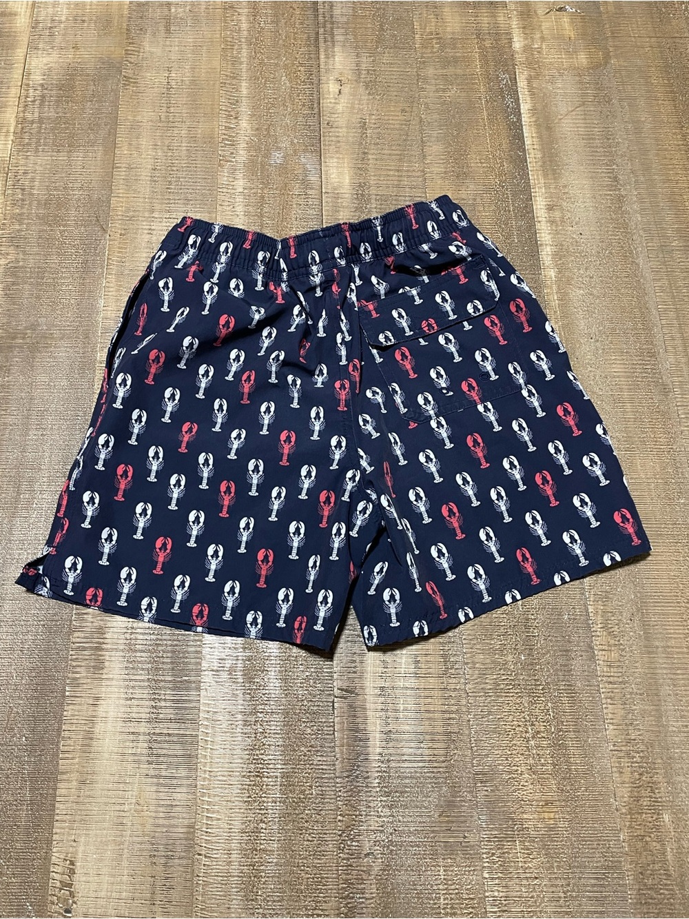 Youth Vineyard Vines Navy Lobster Print Swim Trunks - Nantucket Red Detail - Picture 2 of 4